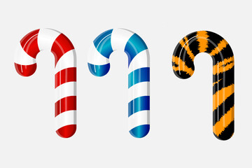 Candy cane set isolated on grey background.
