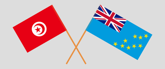 Crossed flags of Tunisia and Tuvalu. Official colors. Correct proportion
