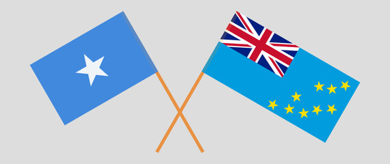 Obraz na płótnie Canvas Crossed flags of Somalia and Tuvalu. Official colors. Correct proportion