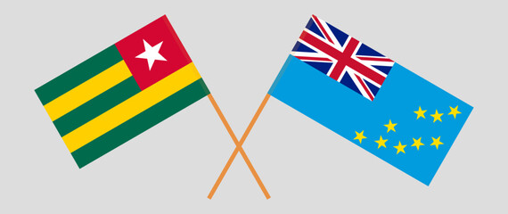 Crossed flags of Togo and Tuvalu. Official colors. Correct proportion