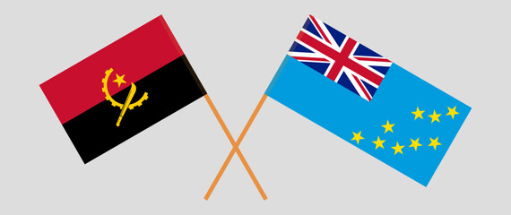 Obraz na płótnie Canvas Crossed flags of Angola and Tuvalu. Official colors. Correct proportion