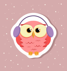 Vector cartoon owl sticker design for nursery room