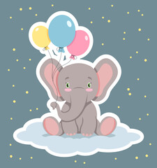 elephant with balloons vector sticker for nursery room