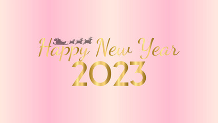 2023 Happy New Year with gold lettering and light pink background with Santa Claus