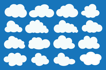 Cloud shapes. Clouds pack in flat style for design element in white without shadow.