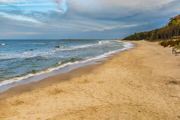 Beautiful landscape of sandy beach at the coast of Baltic sea
