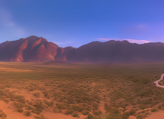Fototapeta na wymiar a winding road in a snowy desert with mountains in the background in a modern animated style