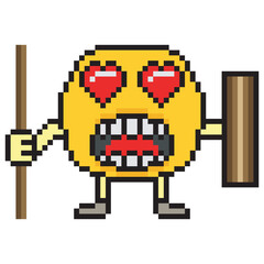 Naklejka premium Pixel art face character emoticon. Vector illustration.