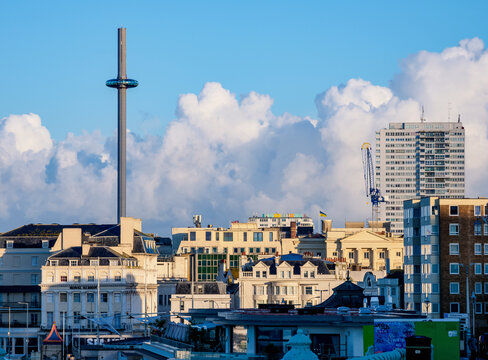 View towards the i360 Observation Tower, Brighton, City of Brighton and Hove, East Sussex, England, United Kingdom