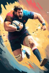 illustration numérique d'un rugbyman avec un ballon en pleine action