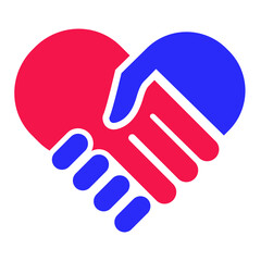Hand palm care love icon, handshake Heart symbol. Vector illustration