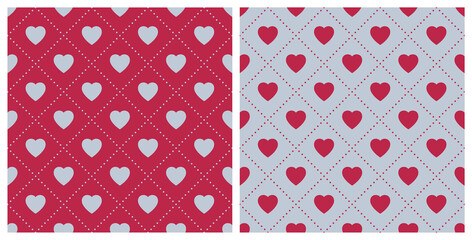 Trend color of the year 2023 Viva Magenta. Seamless heart shape pattern background. Design texture elements for fabric, tile, banner, card, cover, poster, backdrop, wall. Vector illustration.