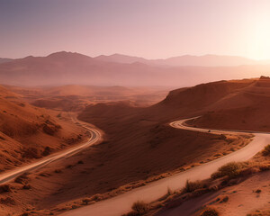 Fototapeta premium a winding road in the desert with mountains in the background