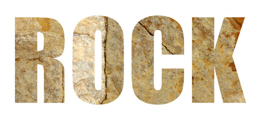 The word 'rock' in rock stone letters on transparant background, png
