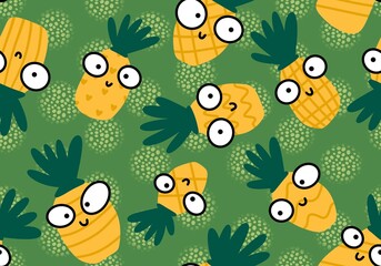 Fruit seamless cartoon pineapple pattern for wrapping paper and fabrics and linens and kids clothes print
