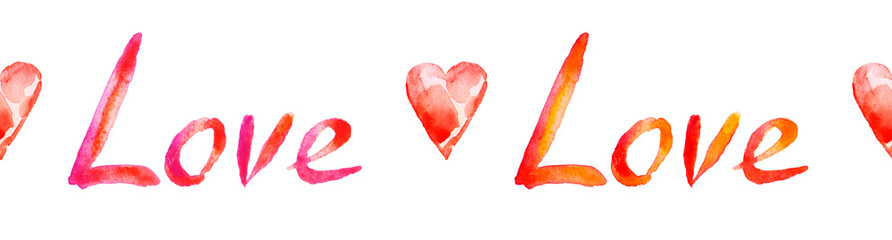 Watercolor valentines day seamless pattern with red hearts. Valentines day background, print Valentines day. Heart print, romantic background.