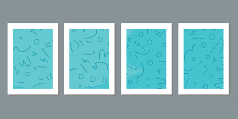 Four frame of line art wall set. Abstract minimalist wall decor with soft pastel wave colorful. Decoration postcard or brochure design. Social media stories and post creative vector set wallpaper