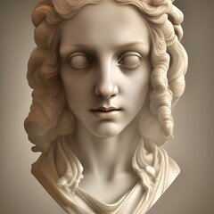 3D illustration featuring the white marble bust of a beautiful, elegant noble woman from the renaissance era or medieval middle ages. Statue of a renaissance girl.