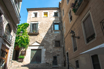 old town of Girona.  Catalonia.  Historical architecture.