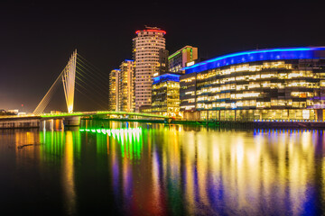 media city UK Manchester England during night