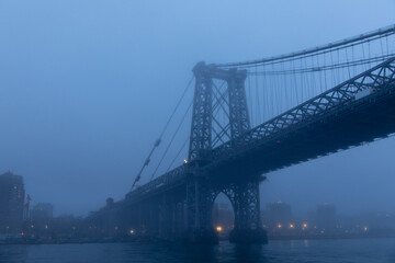 Williamsburg Bridge view under heavy fog