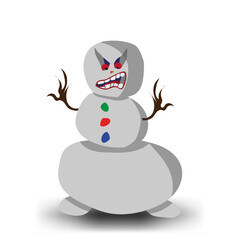 Snowman with colorful buttons. shows teeth. Furious Bright illustration. Vector graphics.