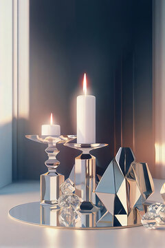 Stylish Modern Home Decoration Chrome Candle Holders In Golden Hour Window Light