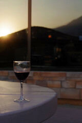A glass of red wine in the evening