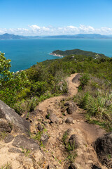 Trail in the mountain with forest and ocean