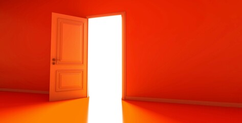 Orange Room with the door open for a sky. Door to heaven. 3D Rendering.
