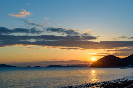 Sunset in the Seto Inland Sea, looking toward the Kasaoka Islands from Yorishima-cho