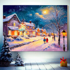 Obraz premium Christmas Family Gathering in an Outdoor Village