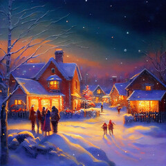 Christmas Family Gathering in an Outdoor Village