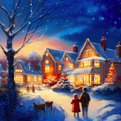 Fototapeta premium Christmas Family Gathering in an Outdoor Village