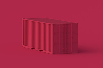 Freight container of magenta on red background. Color of the year 2023. 3d render