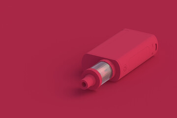 Electronic cigarette of magenta on red background. Color of the year 2023. Copy space. 3d render
