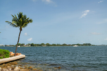 Miami bay waterfront against the blue sky background in Florida