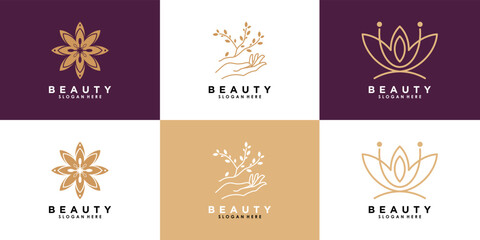 set of beauty spa logo design with creative absract for your salon business