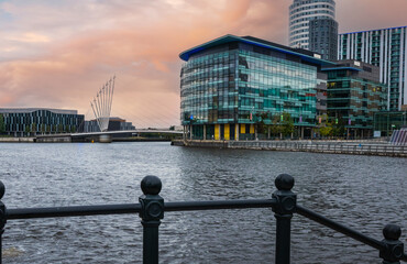 Dramatic clouds over Salford Quays, Manchester, UK
