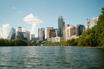 Fototapeta na wymiar Austin, Texas City Skyline View from Water | on Film