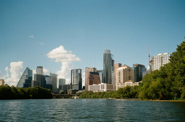 Fototapeta na wymiar Austin, Texas City Skyline View from Water | on Film