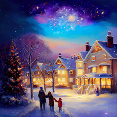 Christmas Family Gathering in an Outdoor Village