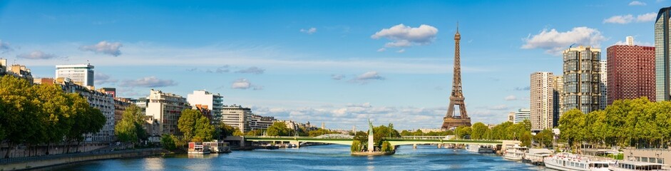 Pont de Grenelle and Eiffel Tower panorama in Paris. France