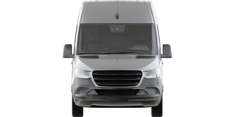 front view of white delivery van side view on isolated empty background for mockup