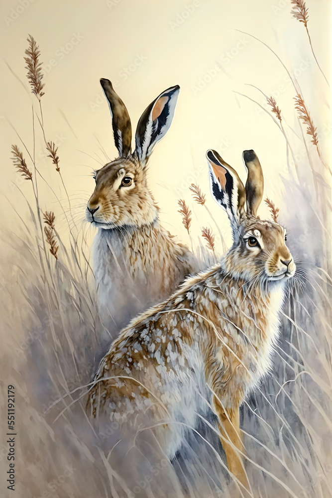 Sticker Hares in the long grass