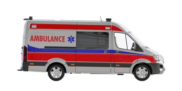 side view ambulance car for make mockup isolated on empty background