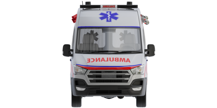 front view ambulance car for make mockup isolated on empty background