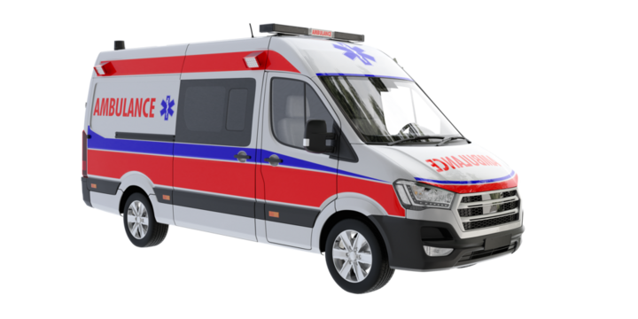 cross view ambulance car for make mockup isolated on empty background