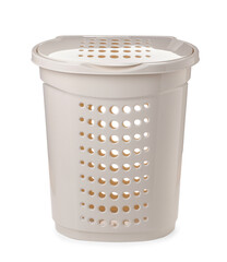 Closed empty laundry basket isolated on white
