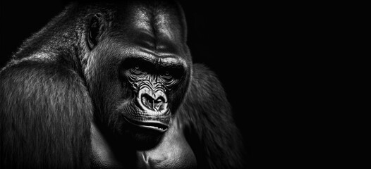  Beautiful Portrait of a Gorilla. Male gorilla on black background - obrazy, fototapety, plakaty